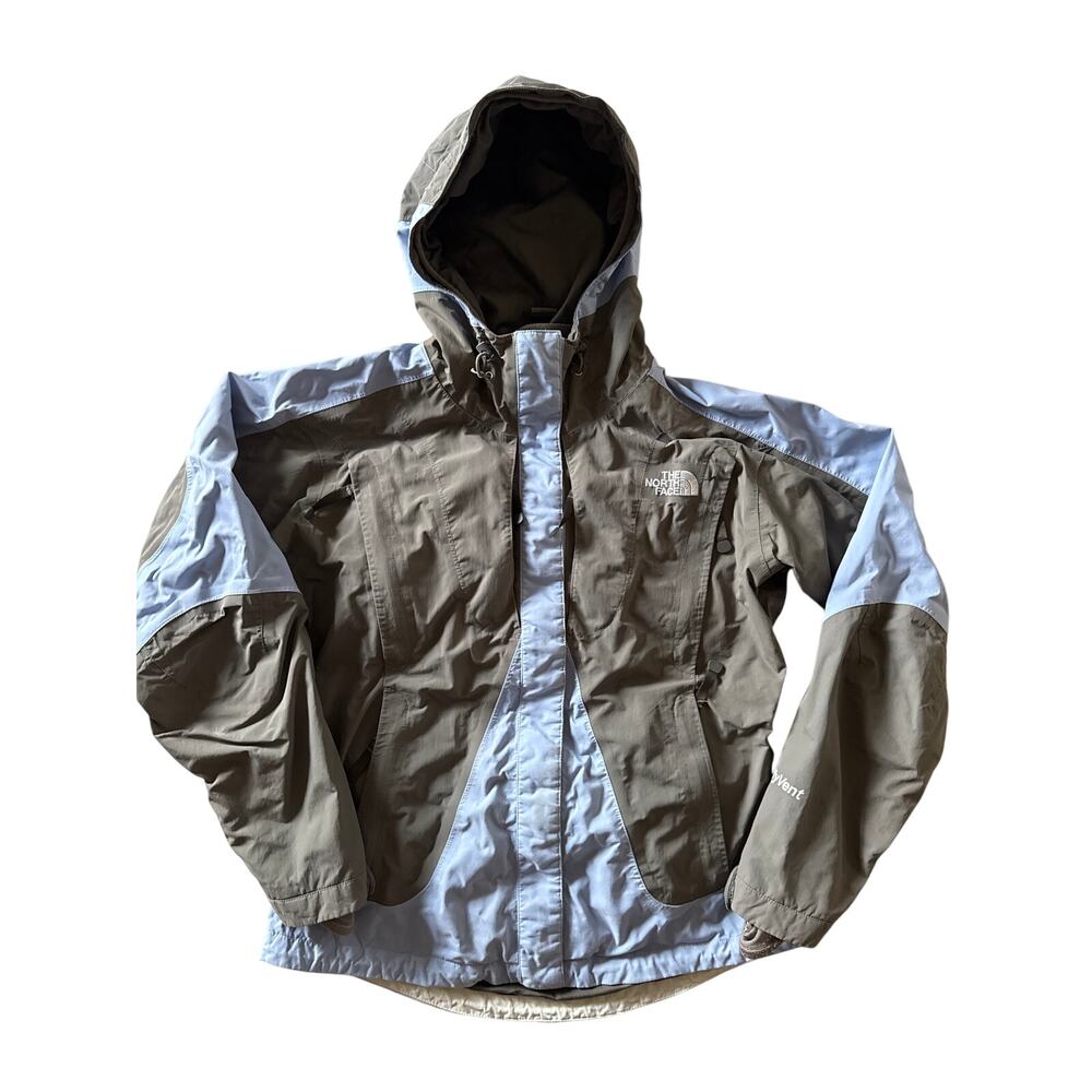 The North Face HyVent Womens M Blue and Gray Hooded Rain Shell Jacket